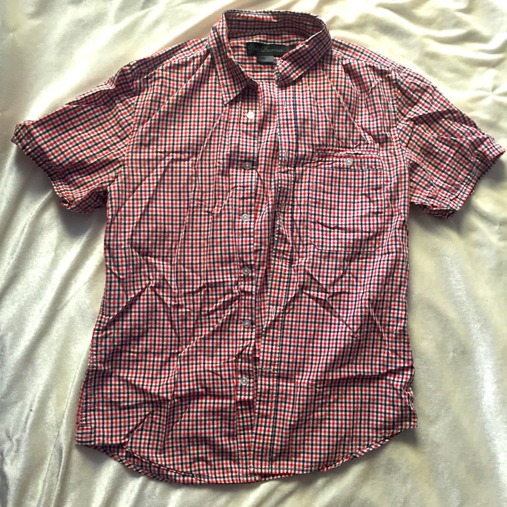 Men’s Red White Blue Check Button Down designer